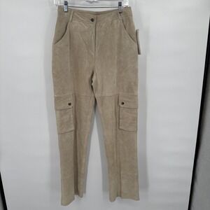 Vintage Together Suede Leather Cargo Pants Highwaisted Size 8 Beige New Moto Y2K